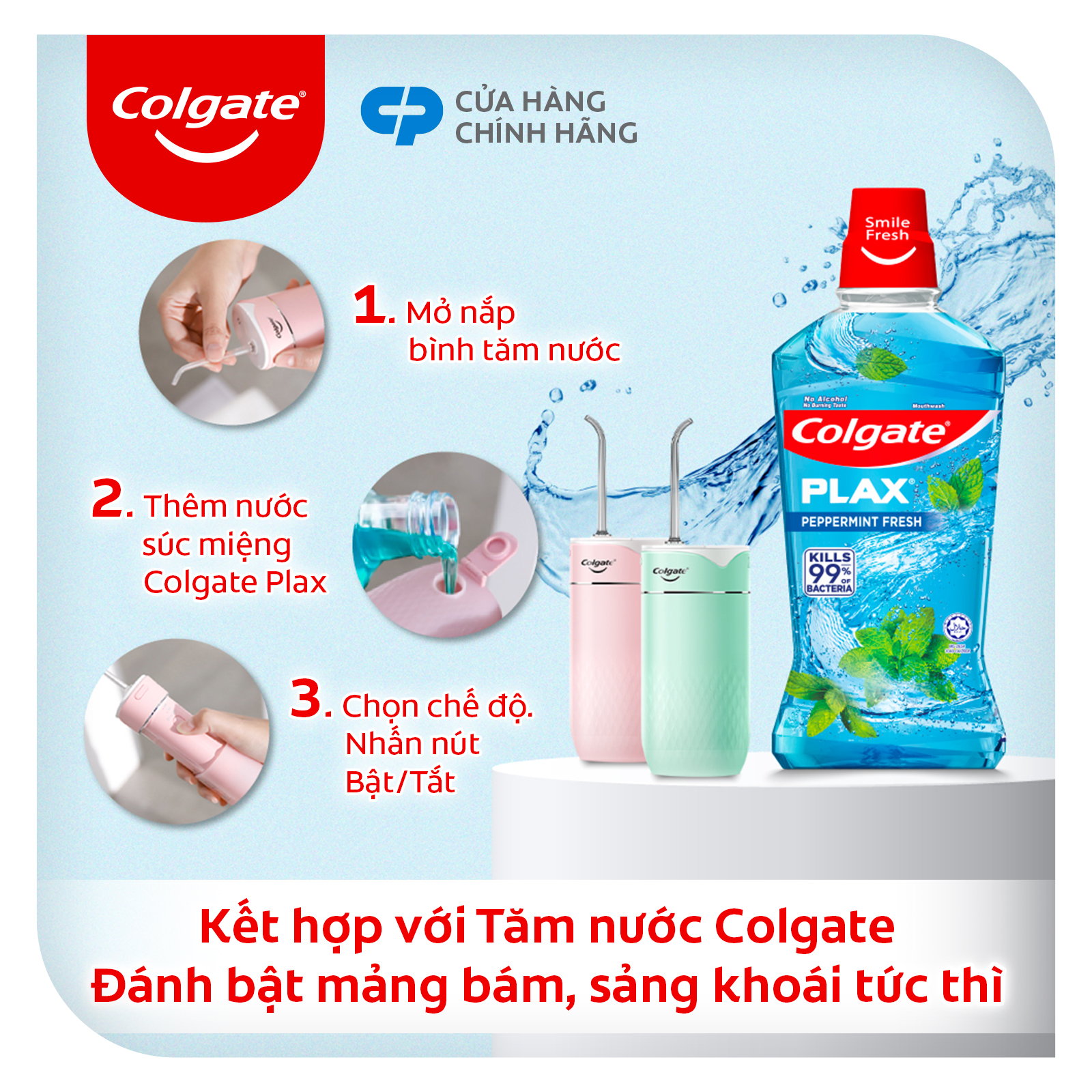Bộ đôi nước súc miệng Colgate diệt 99% vi khuẩn Plax bạc hà 500ml/chai