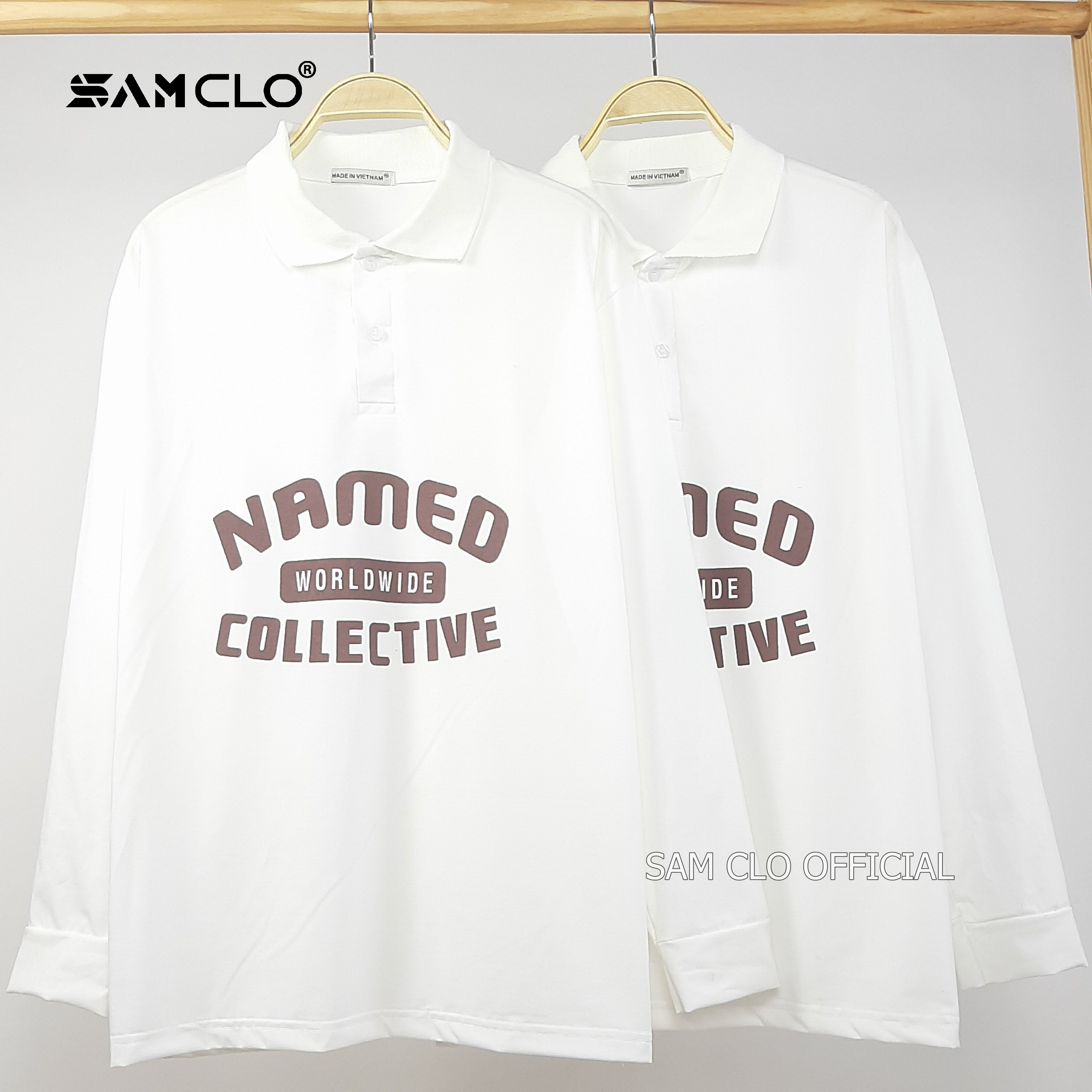 Áo thun POLO nam nữ SAM CLO tay dài freesize form rộng phong cách, dáng unisex in chữ NAMED COLLECTIVE