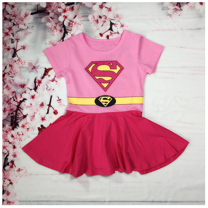 Đầm siêu nhân supergirl bé gái kèm áo choàng từ 9-27kg- thun cotton thấm hút mồ hôi, hình không bong tróc - Kiến Lửa