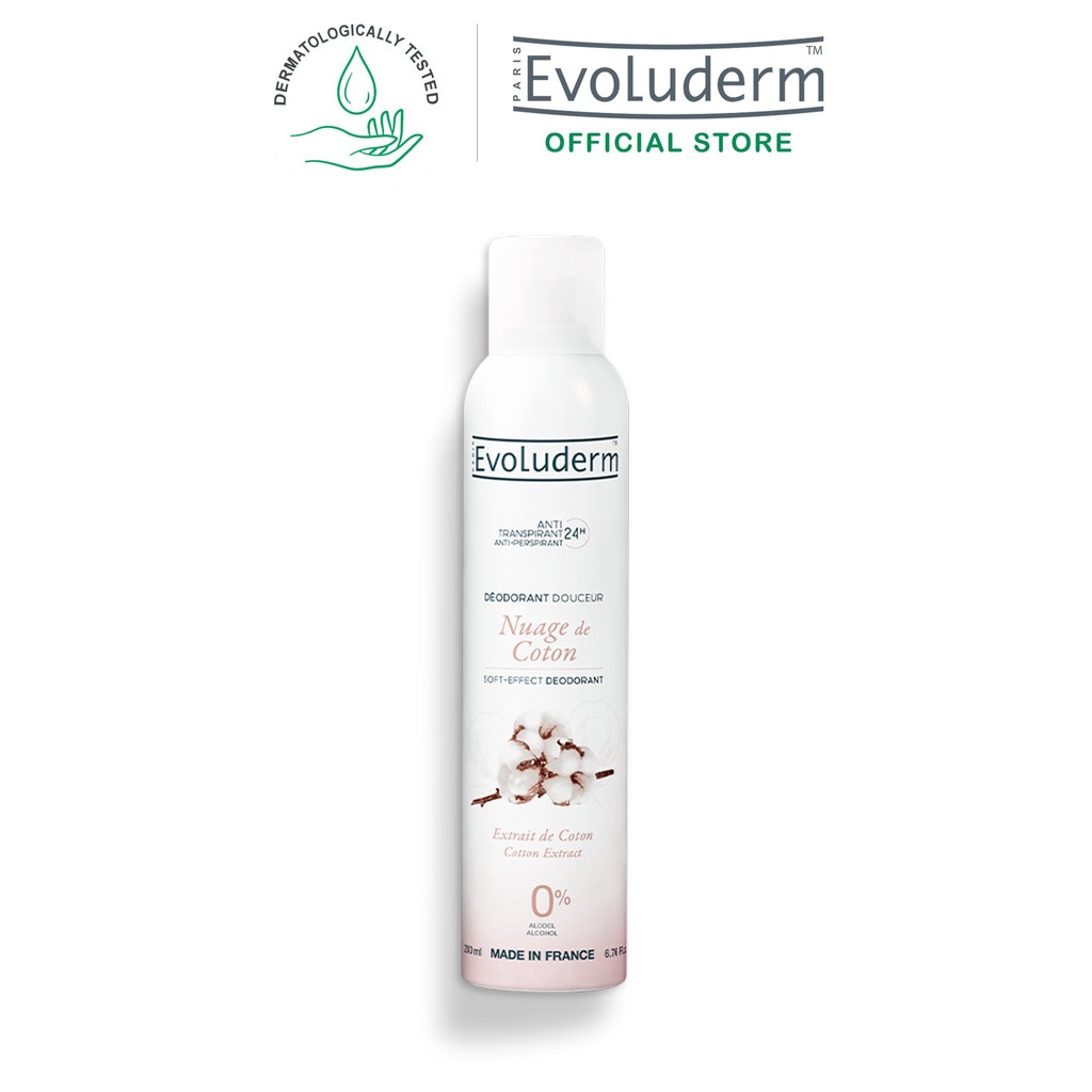 Xịt khử mùi toàn thân Evoluderm hương hoa Coton ngăn khuẩn gây mùi suốt 24h - 200ml