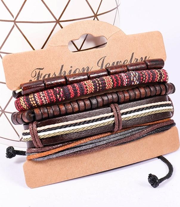 Set 5 vòng tay Handmade cá tính Nam Nữ, Kích thước 18 - 22 cm, Chất Liệu da phối Vải Canvas, Phù hợp các bạn trẻ năng động, cá tính