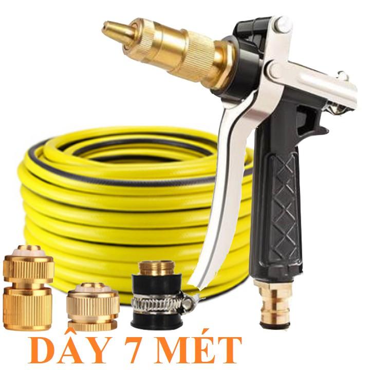 Bộ dây vòi xịt bơm nước tưới rửa , tăng áp 3 lần, loại 7m, 10m 206236 đầu đồng,cút đồng+ đai