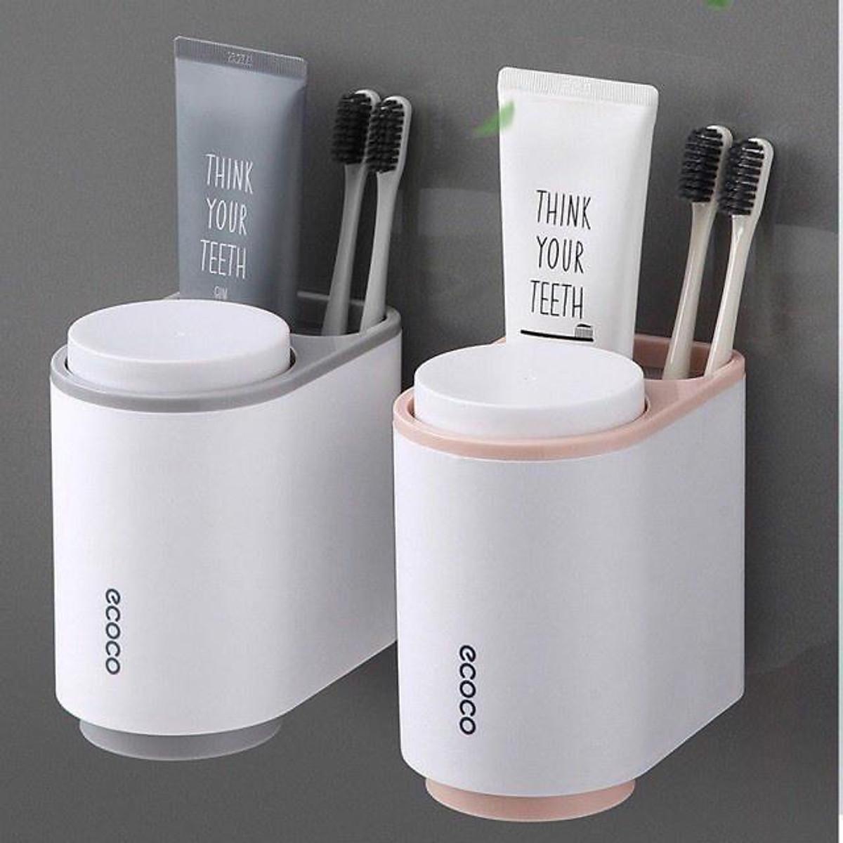 Kệ Nhà Tắm Kèm 2 Cốc, Kệ Để Bàn Chải Đánh Răng Thiết Kế Thông Minh Dính Tường Chắc Chắn, Cốc Nam Châm Hút Từ Tính