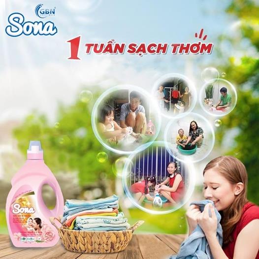 Nước giặt sinh học SONA 1.8L giặt xả 2 trong 1 giặt xả quần áo 100% thành phần thiên nhiên