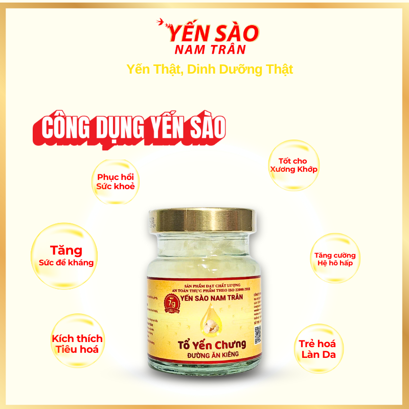 [Set 10 lọ Không hộp] Yến chưng Đường Ăn Kiêng 7 gram Tổ Yến Tươi- Yến Sào Nam Trân. Lọ 70 ml