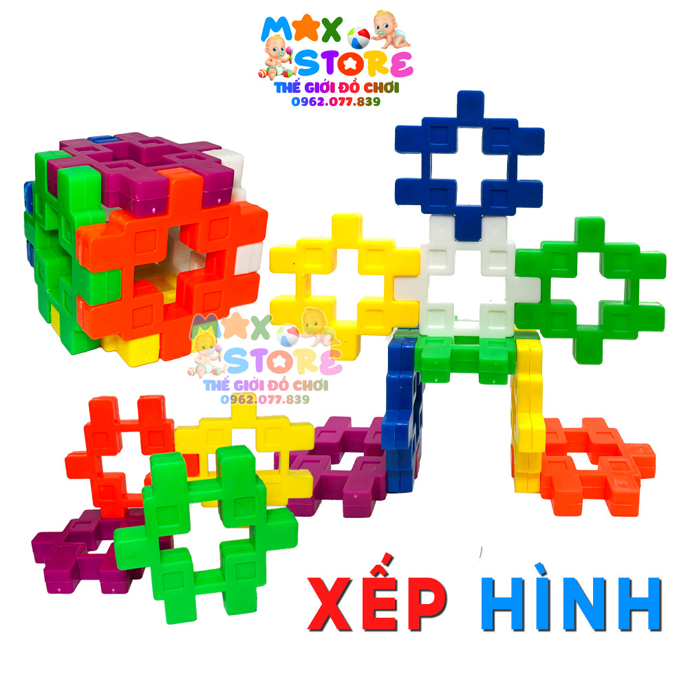 Đồ chơi trẻ em - Túi 1kg xếp hình lắp ghép mẫu vuông size to nhiều màu sắc mới đẹp