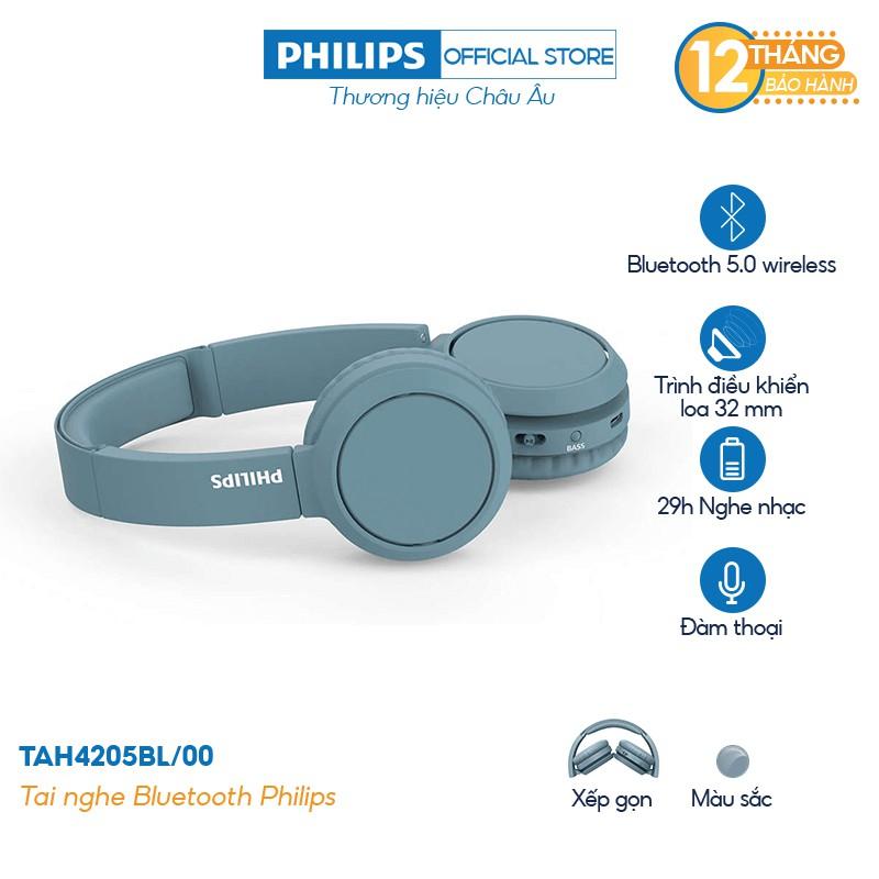 Tai nghe Philips TAH4205BL/00, Màu xanh, Bluetooth - Hàng nhập khẩu