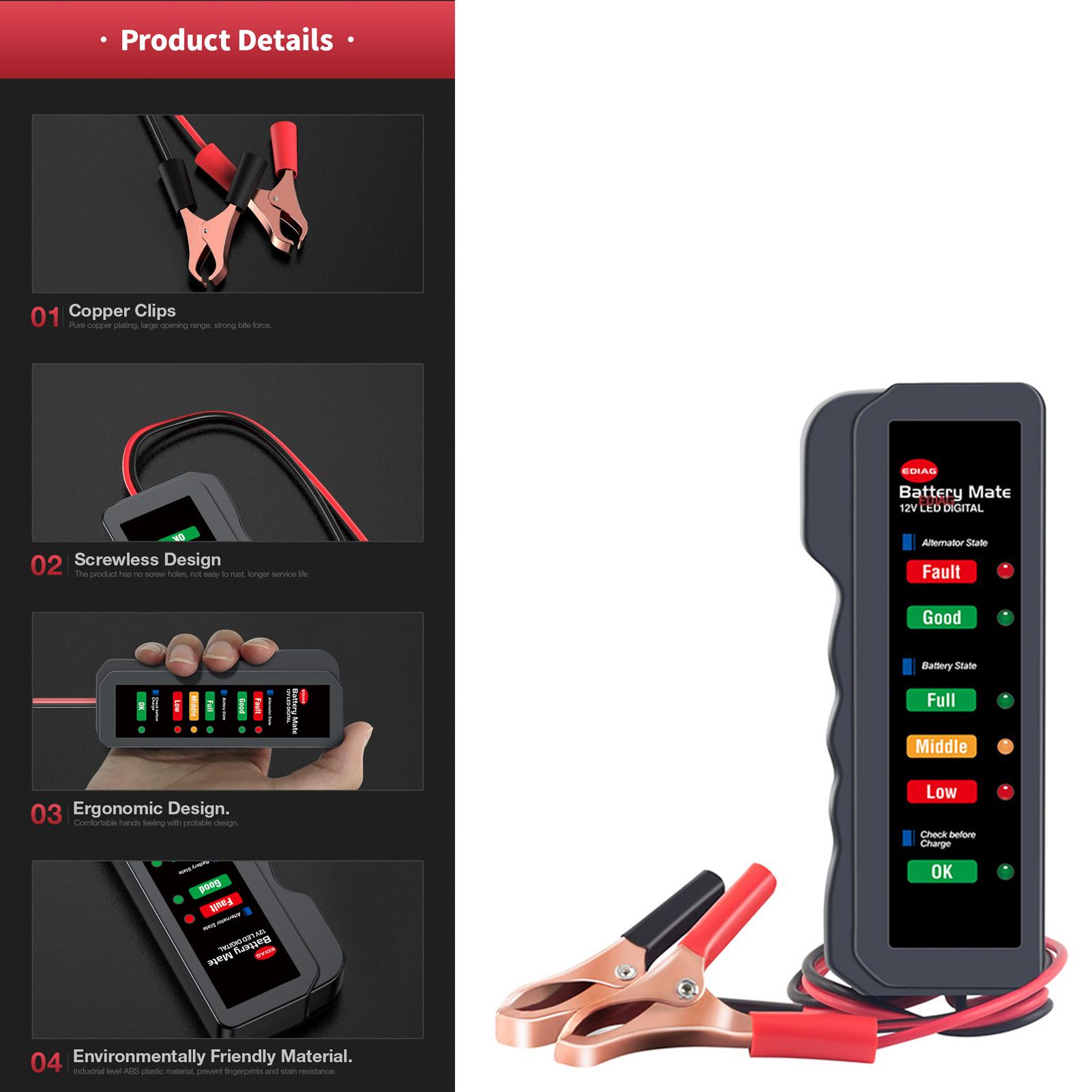 LED Lights Display12 V Vehicle Motorcycle Battery Tester Auto Car Battery Test Reverse Protect Function