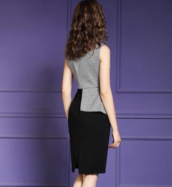 ĐẦM ÔM CỔ VEST PHỐI PHỤ KIỆN EO ĐÍNH ĐÁ