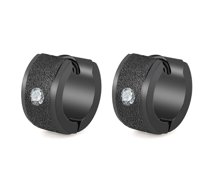 Bông Tai Nam Nữ Unisex Bản To Có Chạm Cát Titan Ko Đen TT 4152 – 1 Cặp