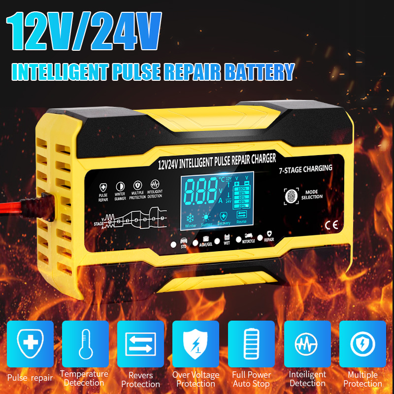 12V 10A/24V 5A Full Automatic Pin sạc 7 giai đoạn Sửa chữa xung sạc nhanh thông minh