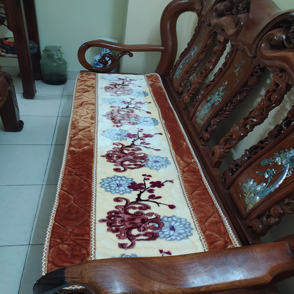 Bộ thảm ghế salong 3 miếng lông nhung tuyết dày 2cm 1 miếng dùng cho ghế dài 2 miếng dùng cho ghế vuông tông màu vàng