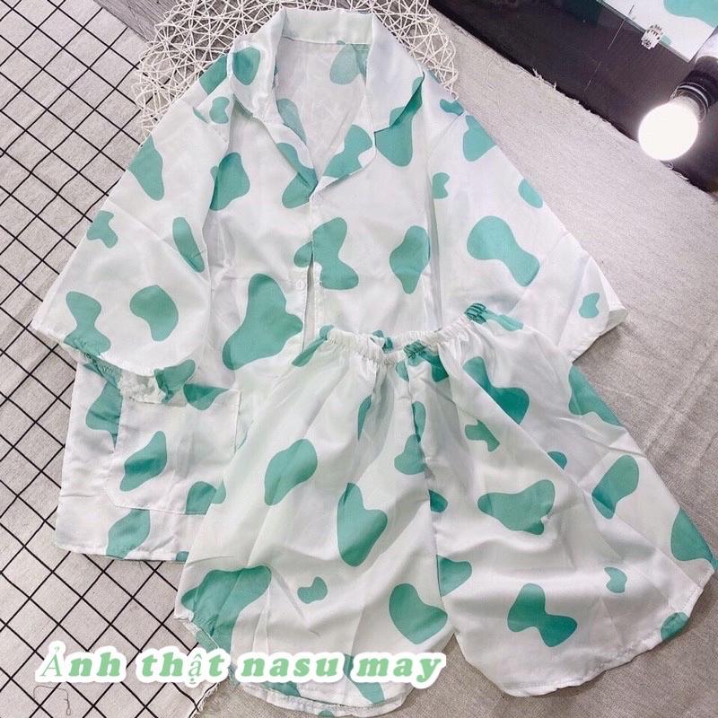 BỘ NGỦ PIJAMA NỮ BỘ MẶC NHÀ BÒ SỮA XANH