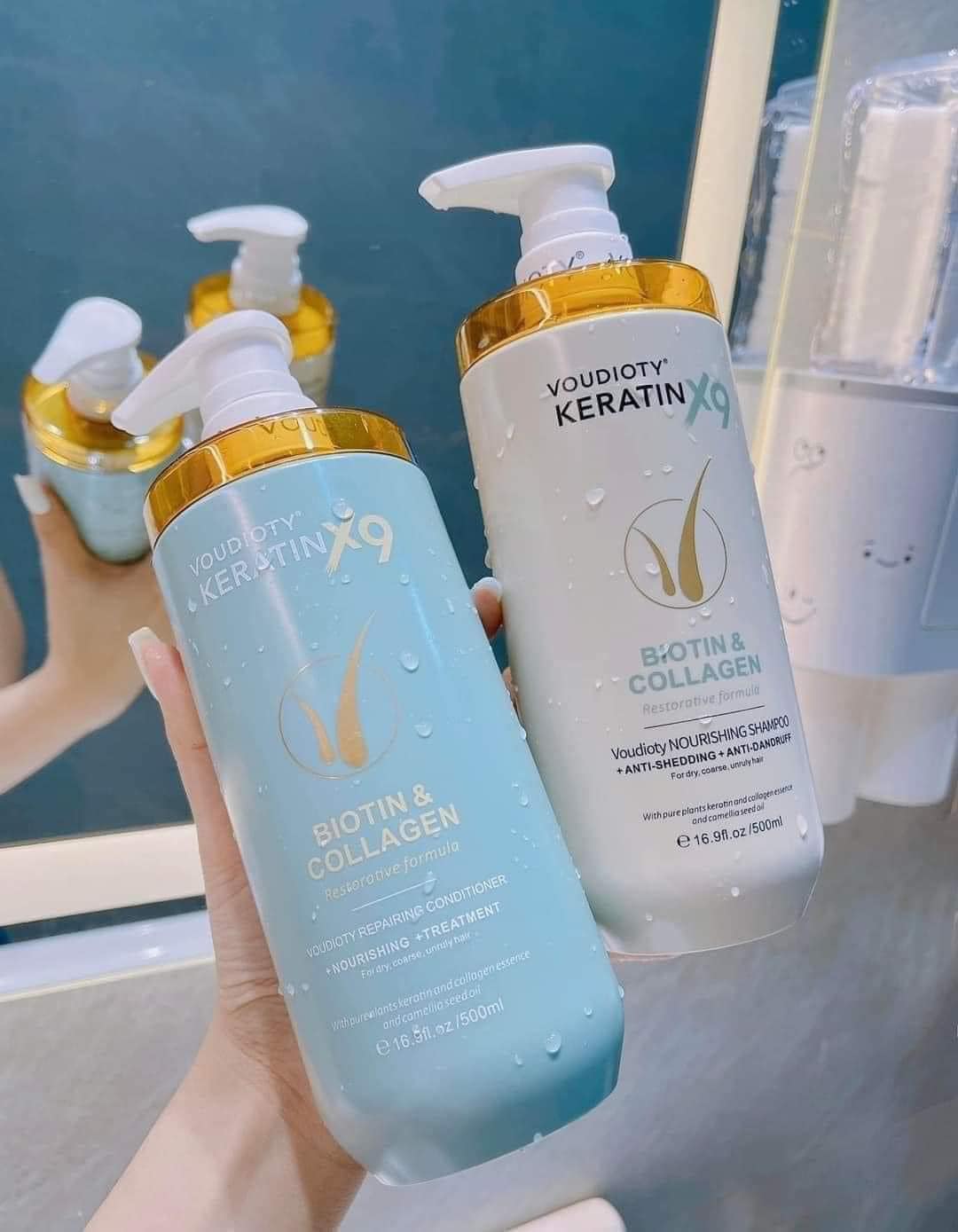 Dầu gội xả &quot;VOUDIOTY KERATIN X9 BIOTIN &amp; COLLAGEN 500ML