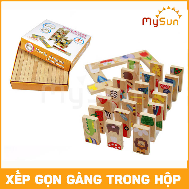 Bộ đồ chơi DOMINO GỖ xếp hình cho bé học toán số toán 1 2 3 4 5 tuổi - MYSUN