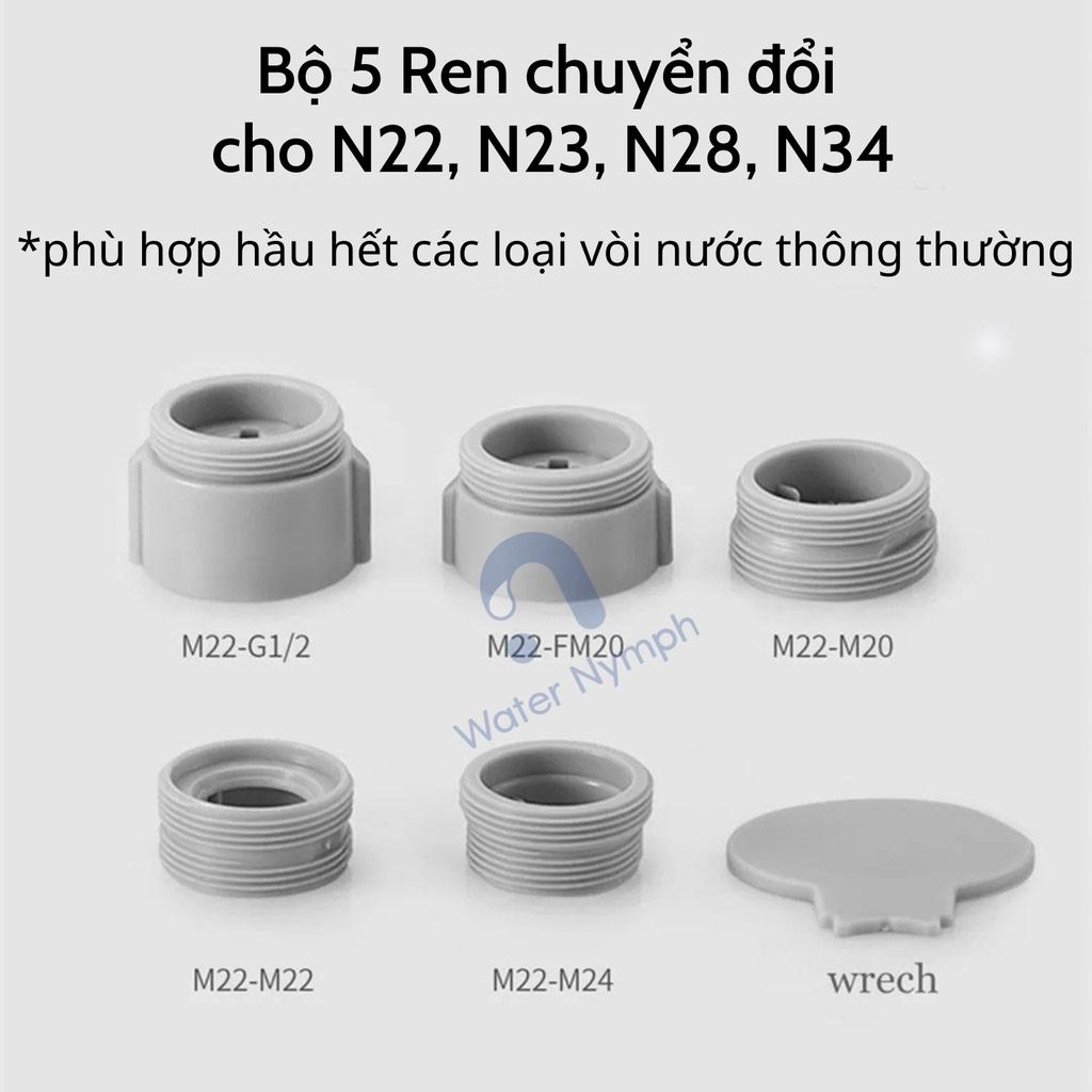 Đầu vòi nước xoay 360 - 720 độ, tăng áp, hai chế độ phun nước tiện ích Waternymph (tặng kèm (bộ) ren chuyển đổi