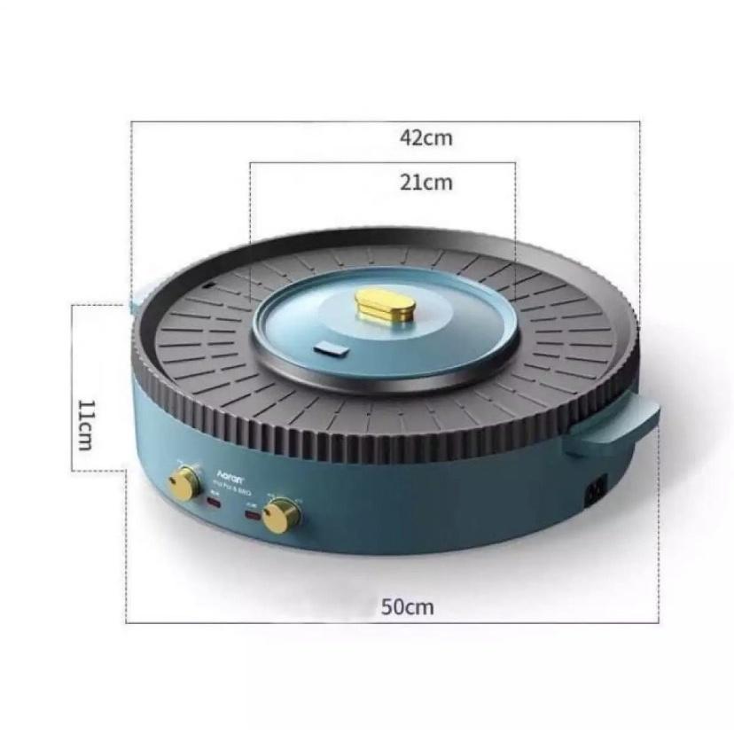 Bếp Lẩu Nướng Điện Không Khói 2in1 Có 2 Mâm Nhiệt Tách Biệt Chống Dính Dễ Dàng Vệ Sinh(Bếp Lẩu 48cm Màu Xanh)