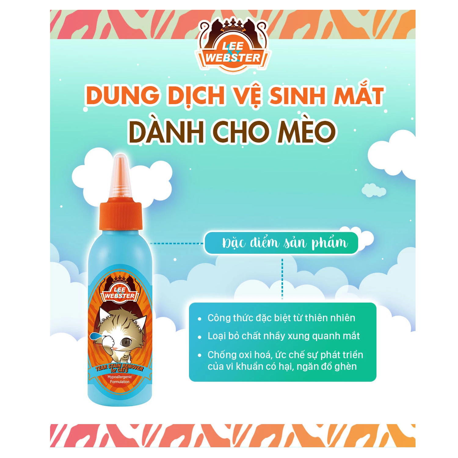 Dung dịch vệ sinh mắt cho mèo Lee &amp; Webster 130ml