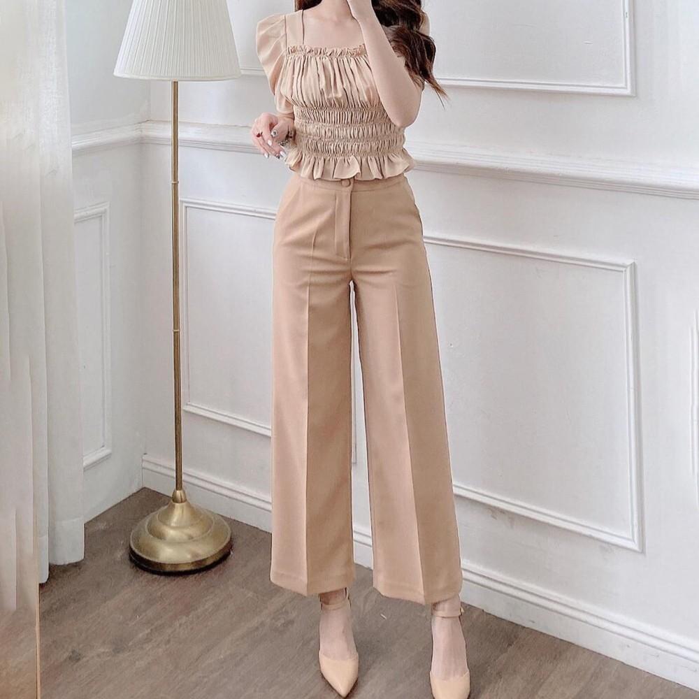 Quần ống rộng lưng cao công sở - quần âu cạp cao - 4 Màu: Đen, Trắng, Be, Xanh - Q1 - Hanlly Fashion Thời Trang Nữ