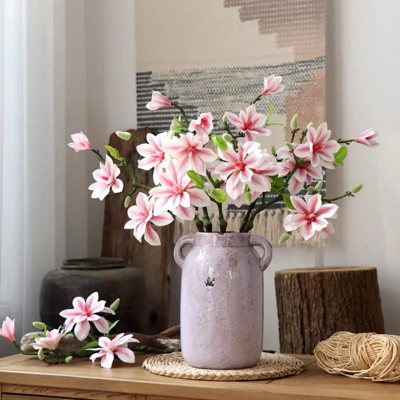 Cành hoa mộc lan cao su 3 bông 1 nụ - Dài 60cm - Cây giả, hoa lụa Decor trang trí nhà cửa