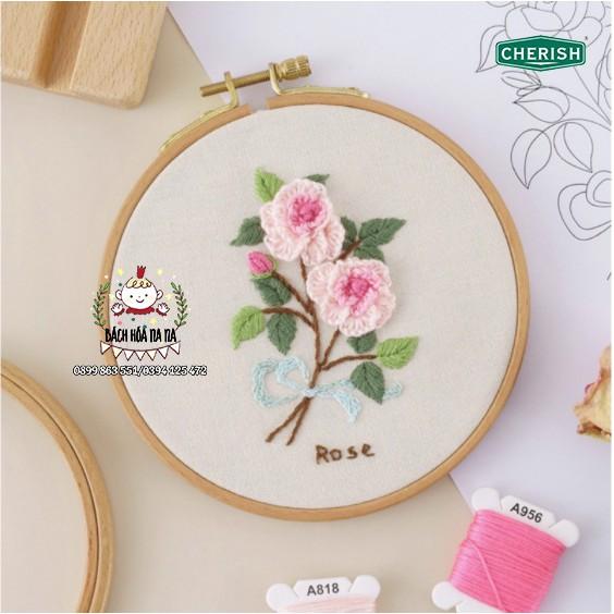 Bộ Kit tự làm trang trí Gói nguyên liệu DIY thêu nhành hoa Vintage Rose - Bách hóa Na Na Handmade Shop