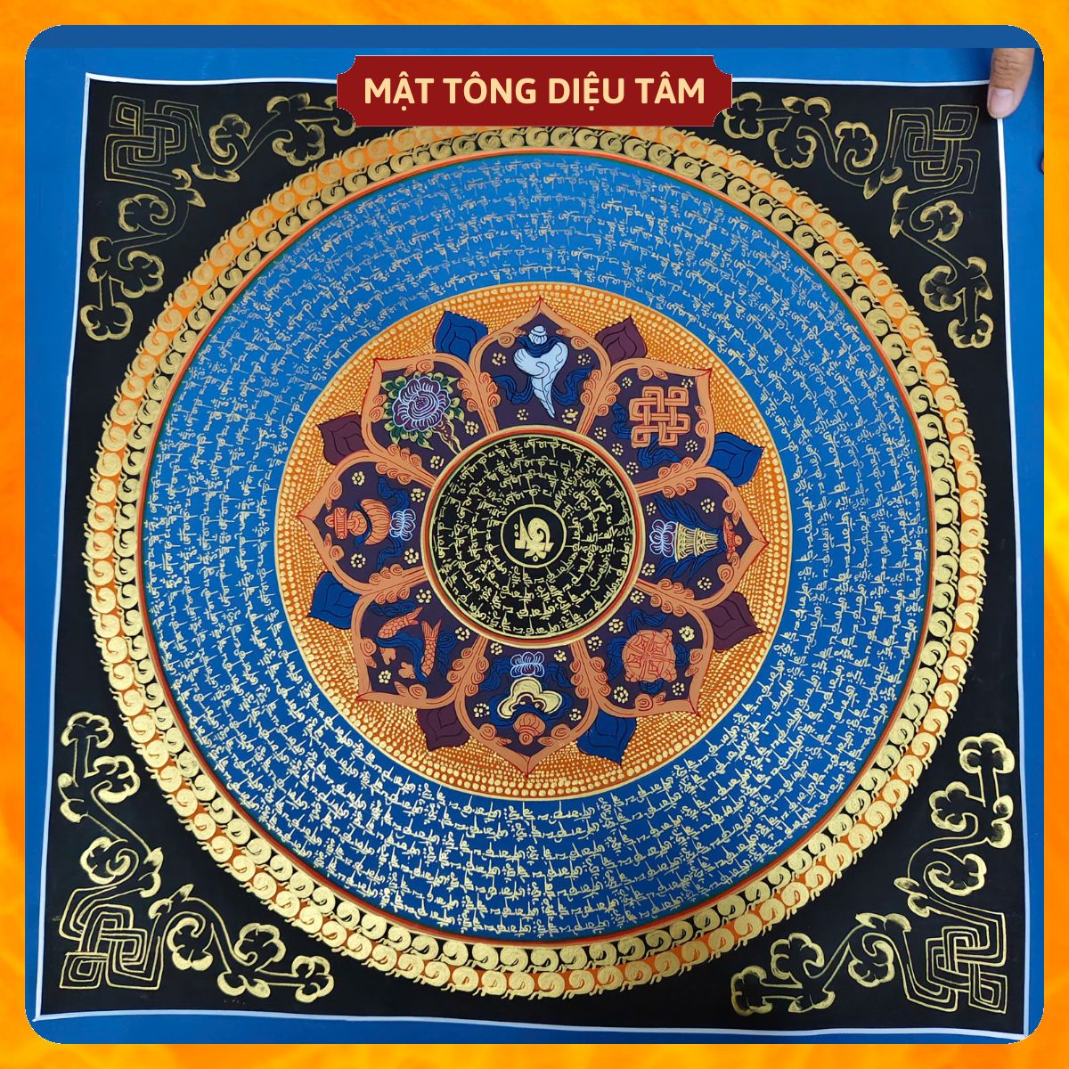 Tranh Mandala Lục Tự Chân Ngôn tranh Chú Om Vẽ Tay Thủ Công họa sư Nepal 55cm kim cương thừa [ tranh KHÔNG KHUNG] Mật tông Diệu Tâm