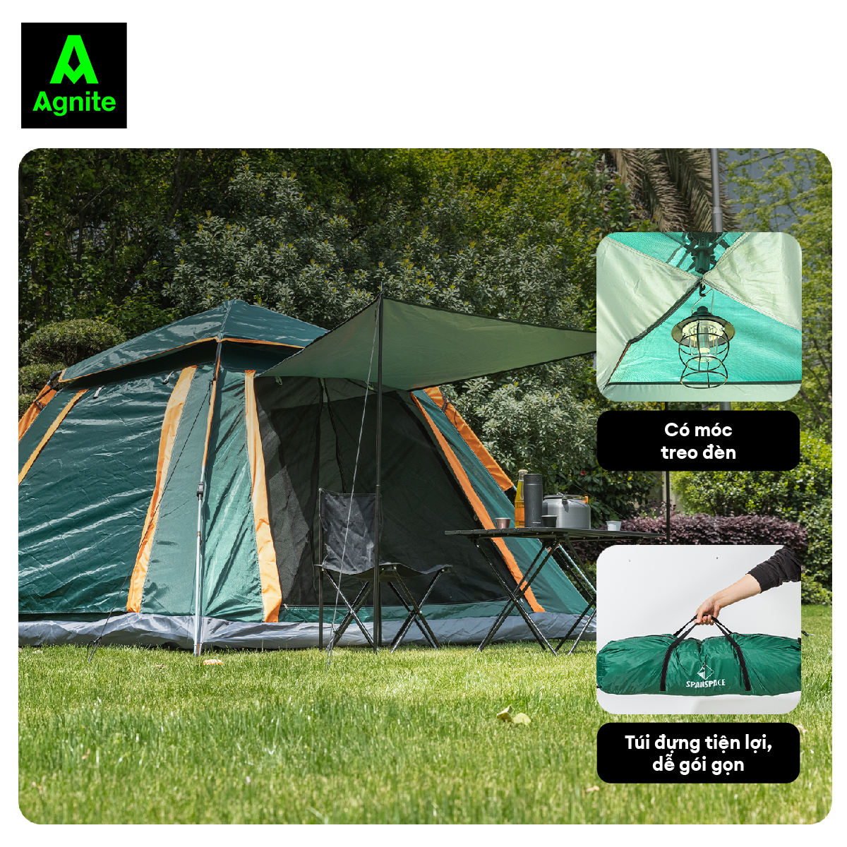 Lều cắm trại, picnic 4 cửa tự bung Agnite - dễ dựng - tiện lợi - thống thoáng - sức chứa lớn - VS4011/VS4012