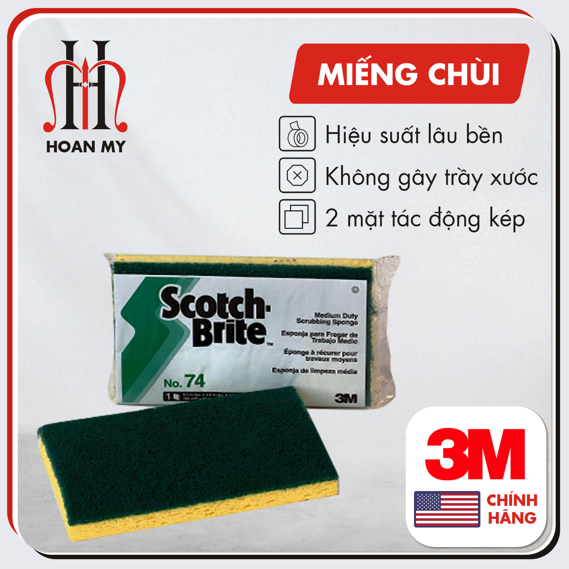 Miếng cọ rửa đa năng 3M Scotch Brite 74 dùng lau chùi tường, bàn, thiết bị bếp, sàn chính hãng 3M Mỹ