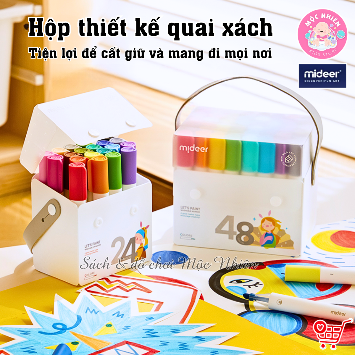 Bút lông màu nước xóa được an toàn cho bé Let's Paint Washable Marker Mideer