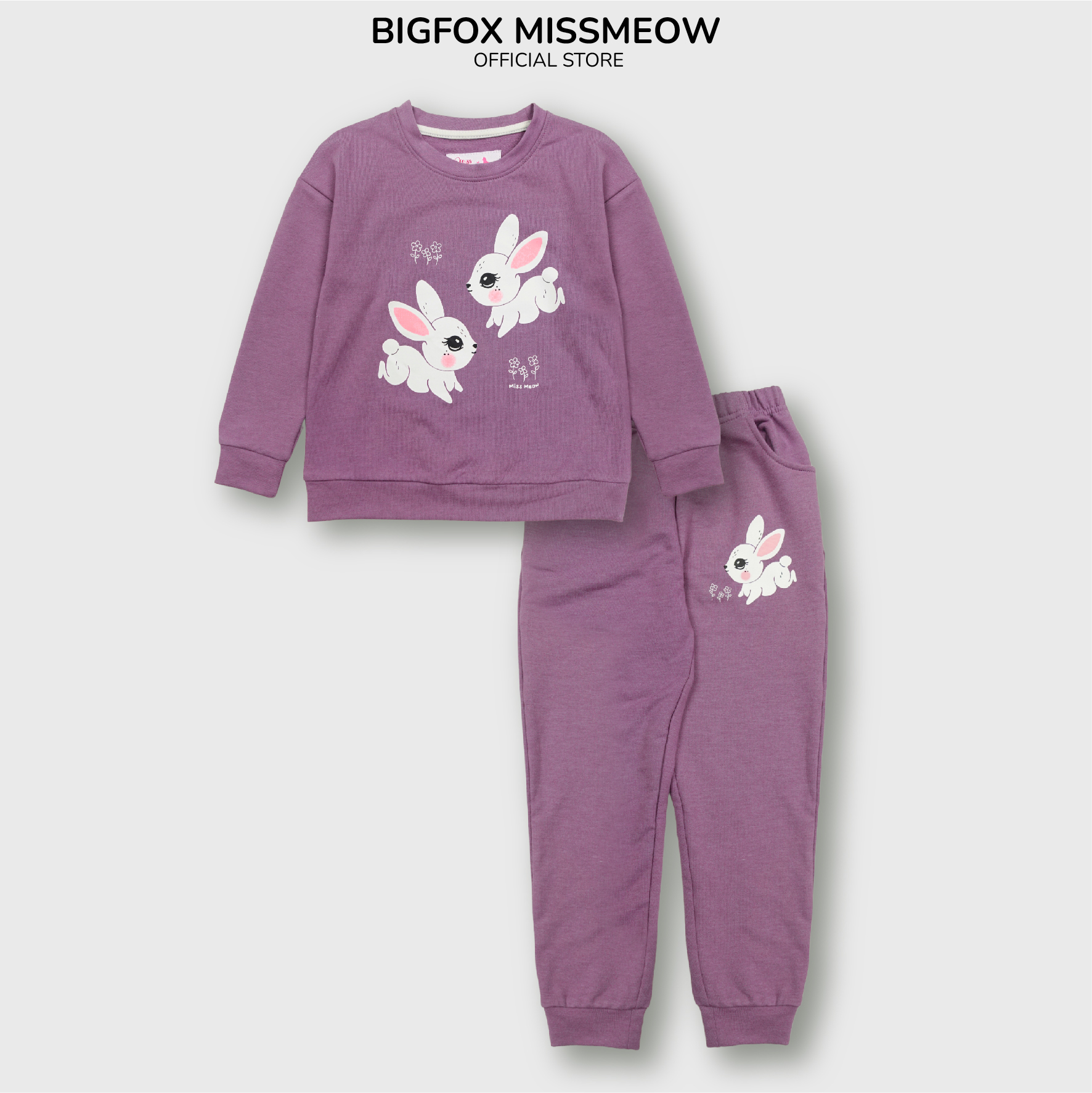 Bộ dài tay bé gái Bigfox Miss Meow mùa thu đông chất nỉ, da cá phong cách Hàn Quốc size đại trẻ em 3,7,11 tuổi 39kg