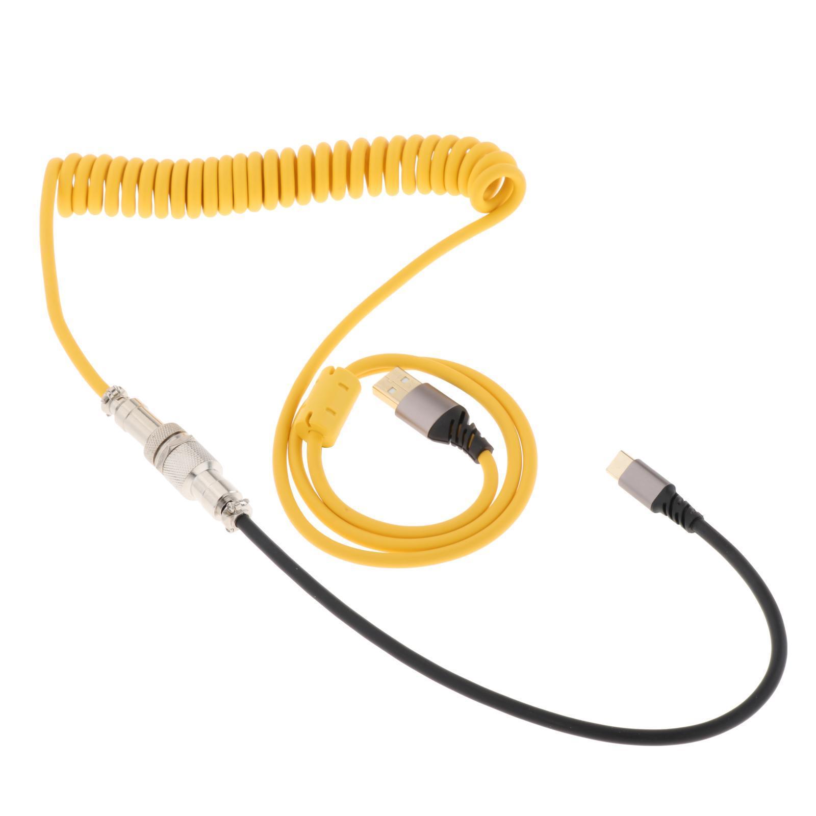 Coiled USB Type C Cable with Aviation Plug for Laptop for Type C Mechanical Keyboard