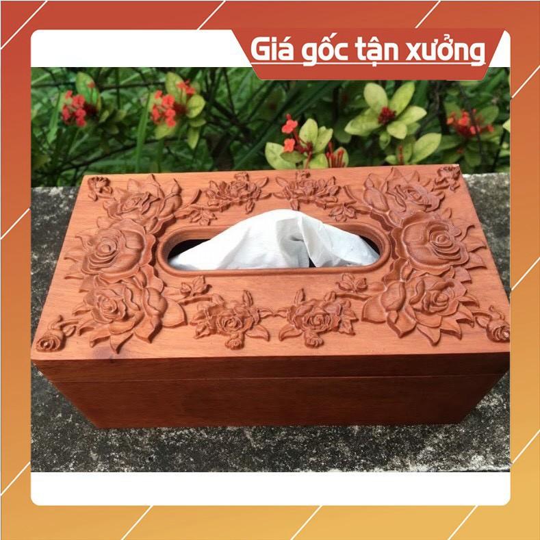 Hộp Đựng Giấy Ăn Gỗ Hương Điêu Khắc LOẠI VIP KHỔ GIẤY CHỮ NHẬT