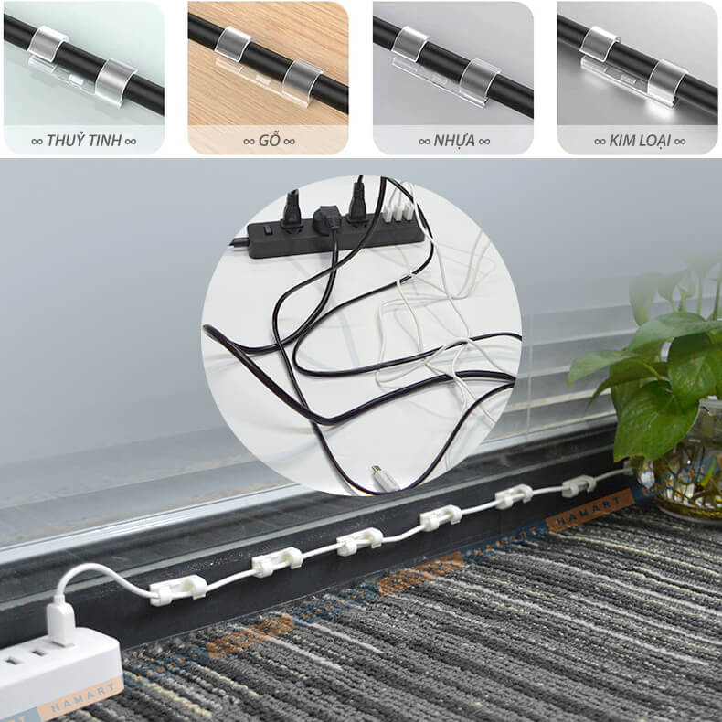 Nẹp Đi Dây Điện Dán Tường CC-980M Sắp Xếp Decor Bàn Làm Việc Cài Dây Cáp Keo Acrylic Siêu Dính