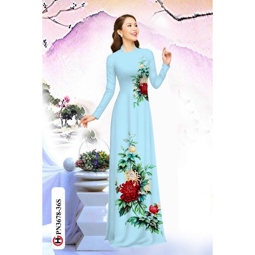 Vải may áo dài in 3D họa tiết Hoa Cúc Đại Đóa siêu sang