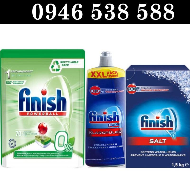 Combo Viên rửa bát Finish Hữu cơ 70 tabs + Muối Finish 1.5kg + Nước bóng finish 1150ml