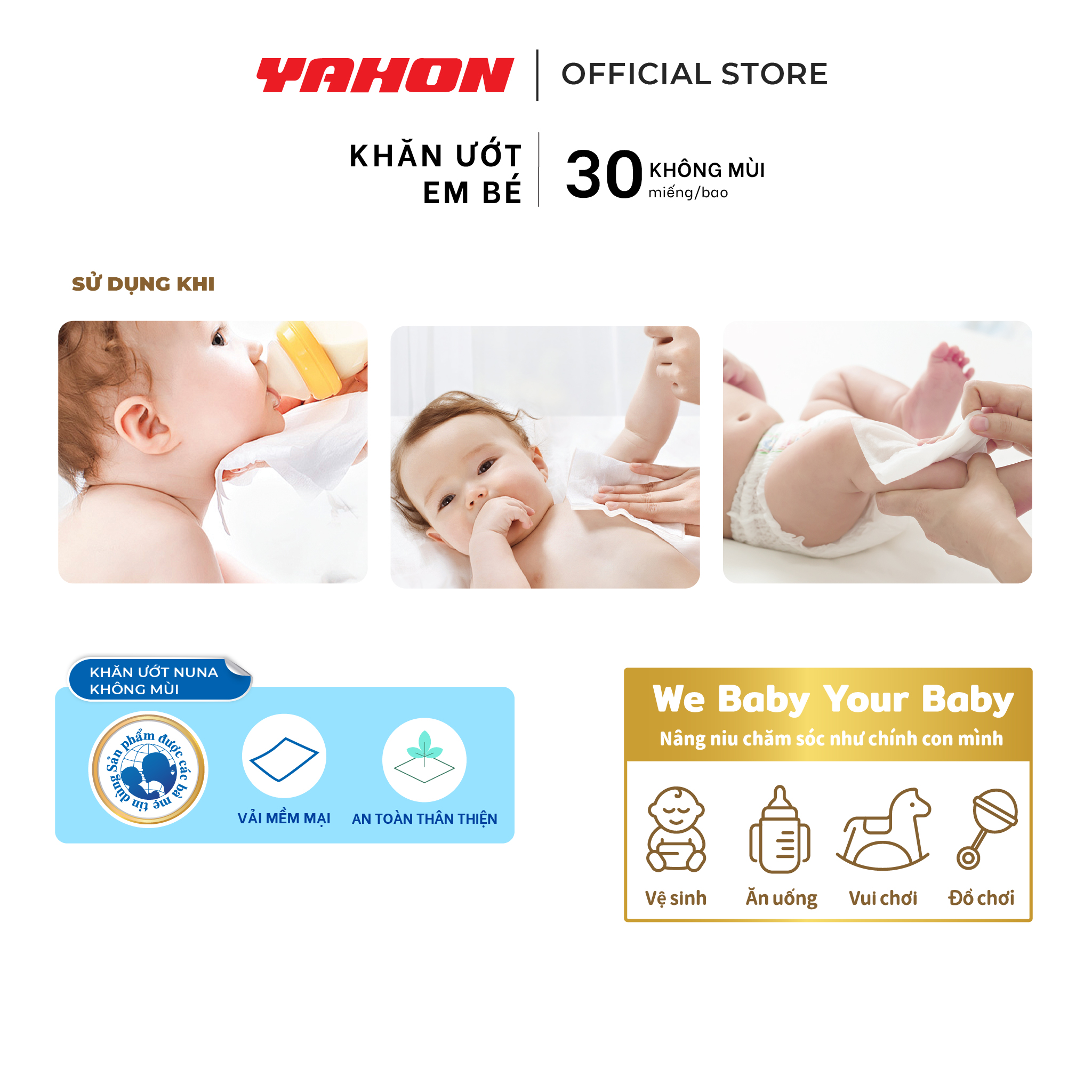 Khăn Ướt Em Bé Nuna Không Mùi 30 Miếng | An Toàn, Dịu Nhẹ Cho Da Nhạy Cảm, Gói Nhỏ Tiện Lợi