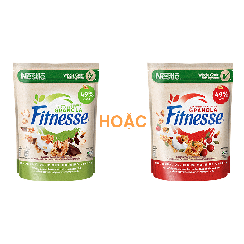 Combo 2 Bịch Ngũ cốc ăn sáng Fitnesse Granola Vị Diêm Mạch, Hạnh Nhân & Sô Cô La + Vị Nam Việt Quất & Hạt Bí Ngô (2 Bịch x 300g)