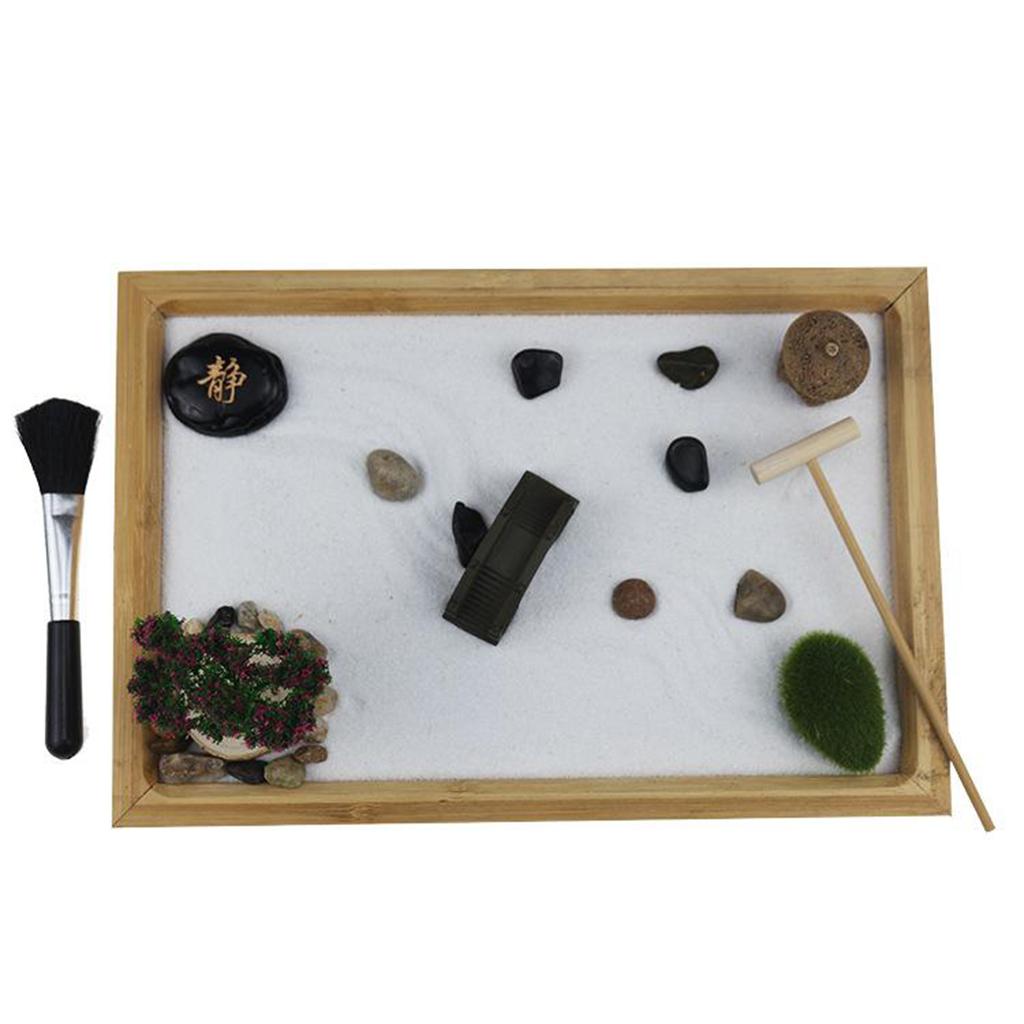 Zen Sand Garden for Desk with Rake Rocks and Bridge Tree Mini Sandbox Toys