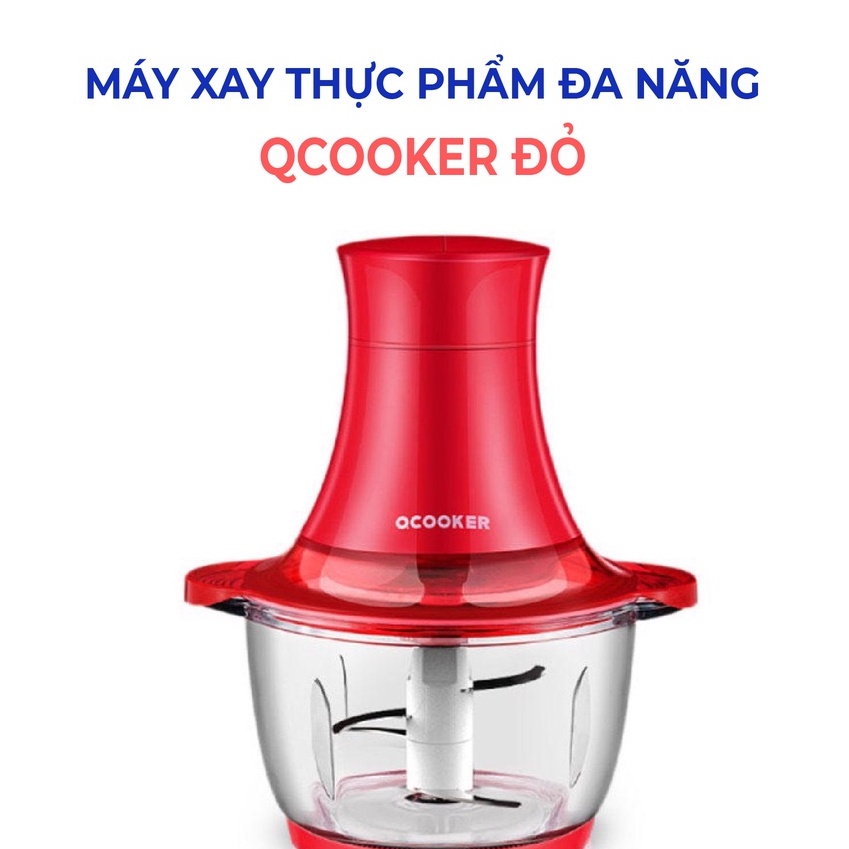 Máy xay thịt thực phẩm đa năng QCOOKER Đỏ - Thiết bị xay trộn nghiền tiện dụng cho gia đình - Hàng Chính Hãng