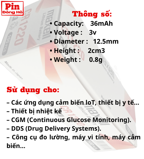 [HCM] Pin 1220 Maxell CR1220 - 1 vỉ 5 viên - Dùng cho Cmos, đồ chơi, thiết bị điện tử, đồng hồ