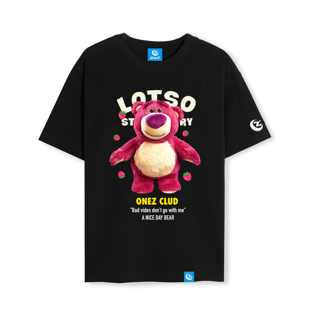 Áo thun gấu hồng dâu nữ form rộng tay lỡ Gấu Lotso ONEZ Premium 100% Cotton định lượng 250gsm