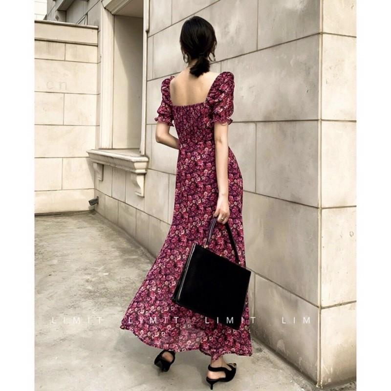 ĐẦM XOÈ HOA TÍM TAY PHỒNG NHÚN THUN