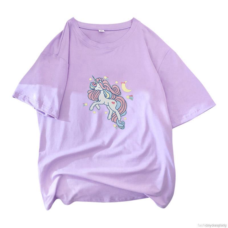 Women Round Collar Print Slim Short Sleeve T-Shirt Tops