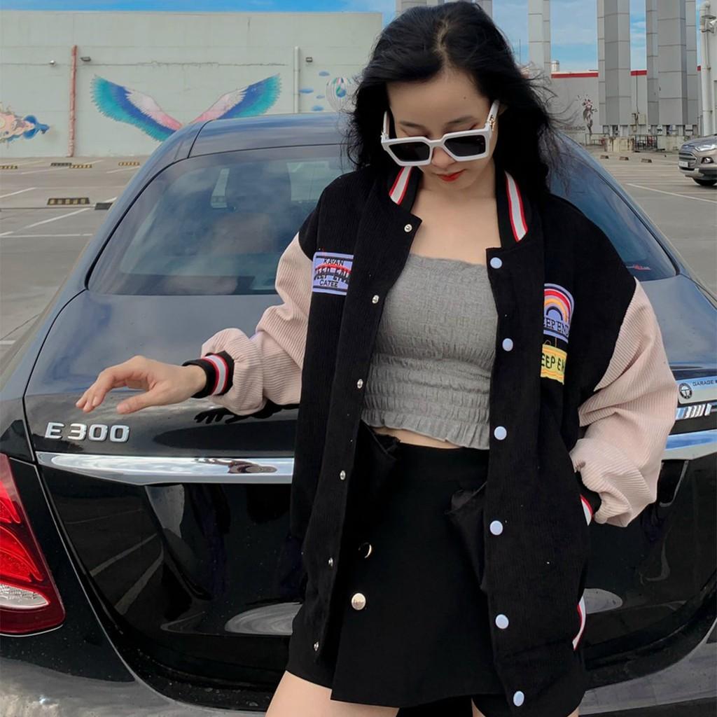 Áo Khoác Nhung THIFU FASHION Nhung Gân Mềm Mịn Tay Phồng Thêu Hình DEEP END Sắc Nét