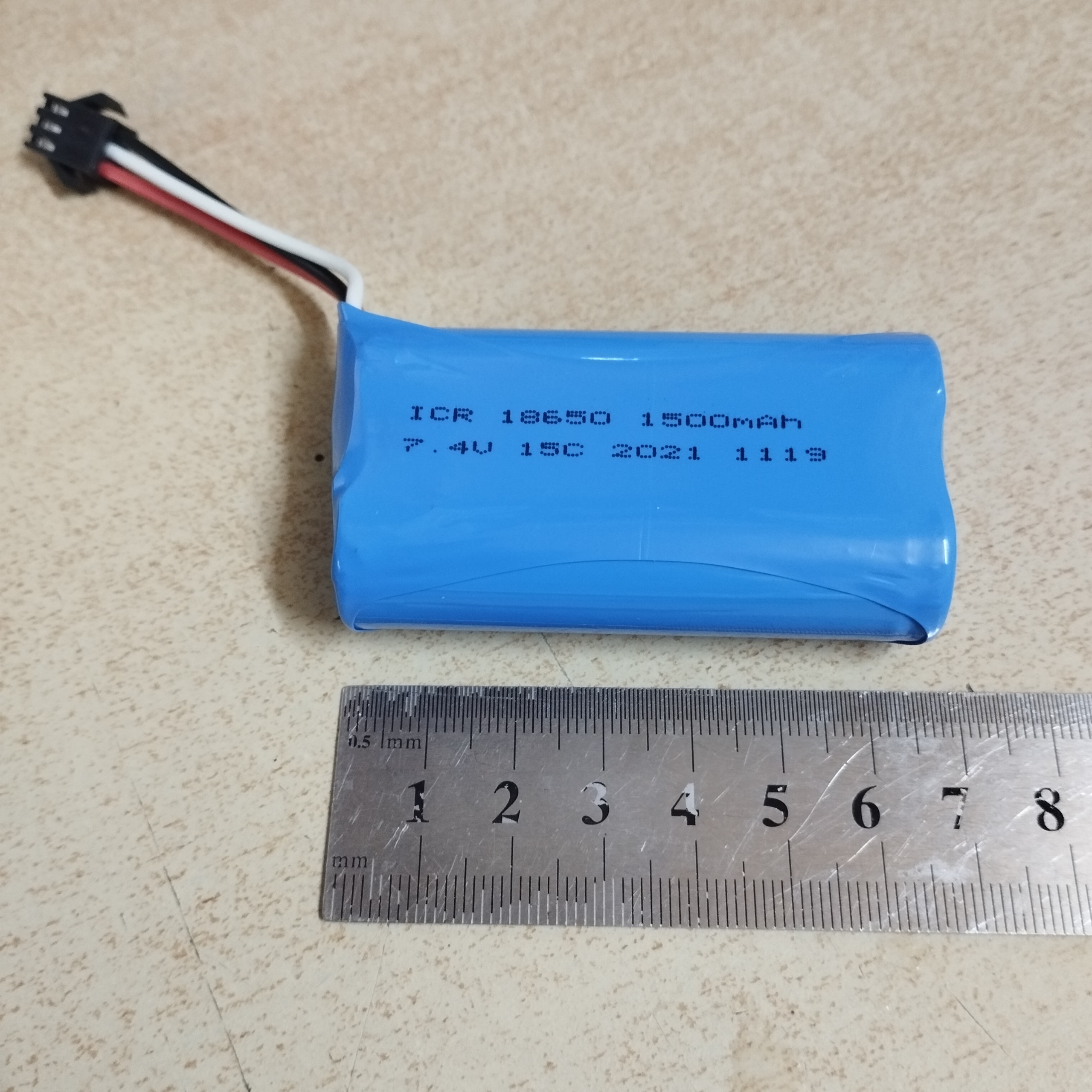 Pin sạc 2s 18650 7.4V 1500mAh chân cắm jack SM3P