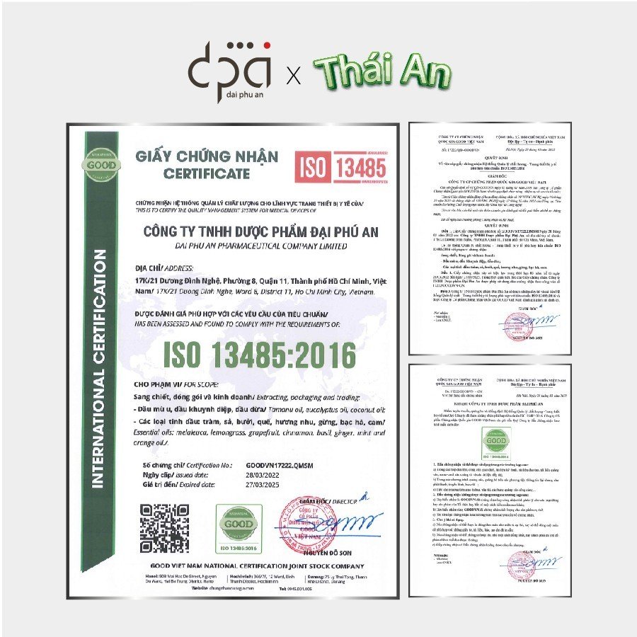 Tinh dầu Bạc Hà Thái An - Đạt chứng nhận ISO toàn cầu 13485 - Tinh dầu xông hương, xoa bóp, đuổi côn trùng, tắm thư giãn