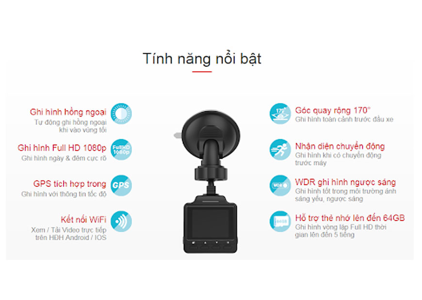 Camera Hành Trình Ô tô VIETMAP IR23 - Ghi hình Hồng Ngoại + Wifi + Thẻ Nhớ 32GB - Hàng chính hãng