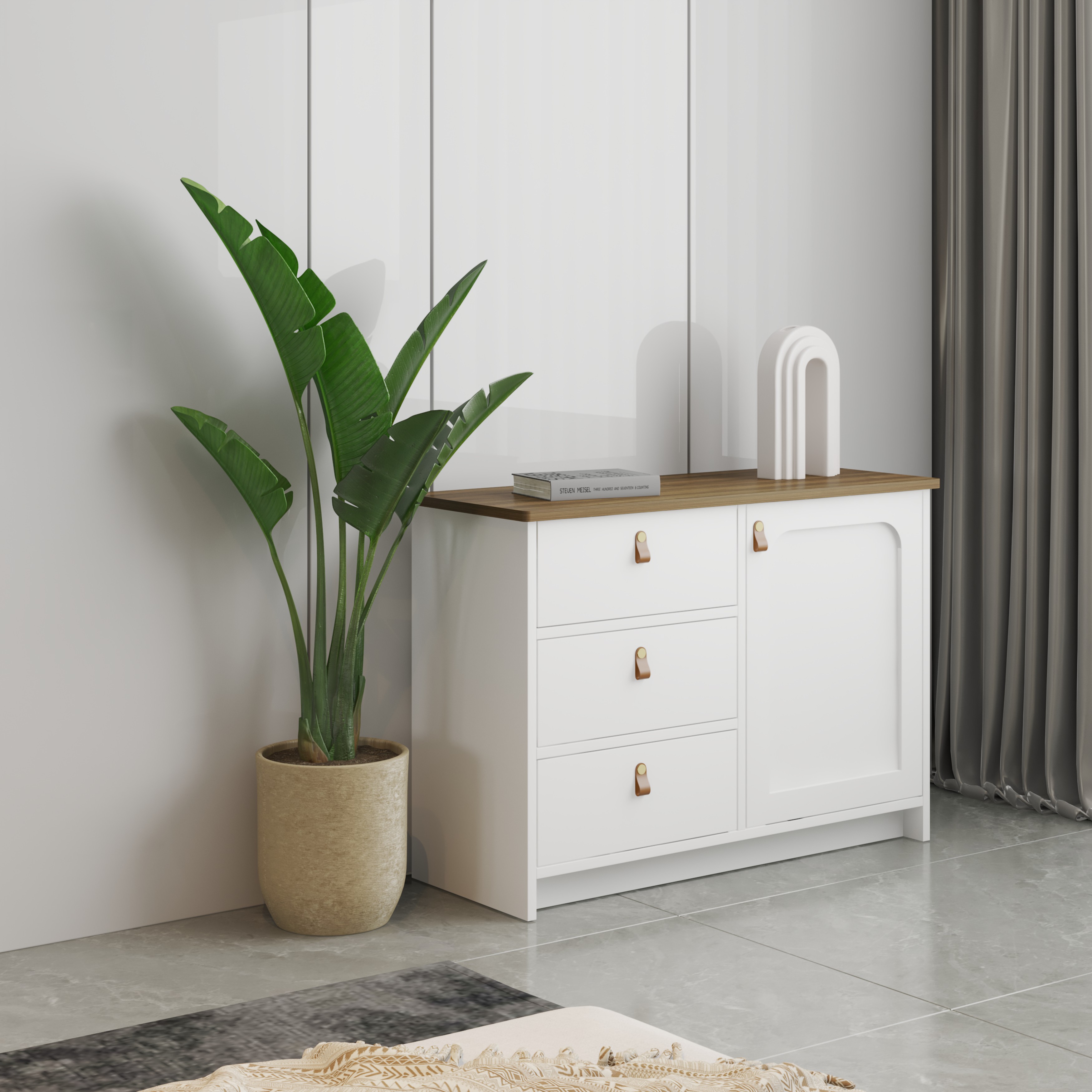[Happy Home Furniture] NOMIA , Tủ lưu trữ 3 ngăn kéo - 1 cửa mở , 90cm x 35cm x 64cm ( DxRxC), THK_063