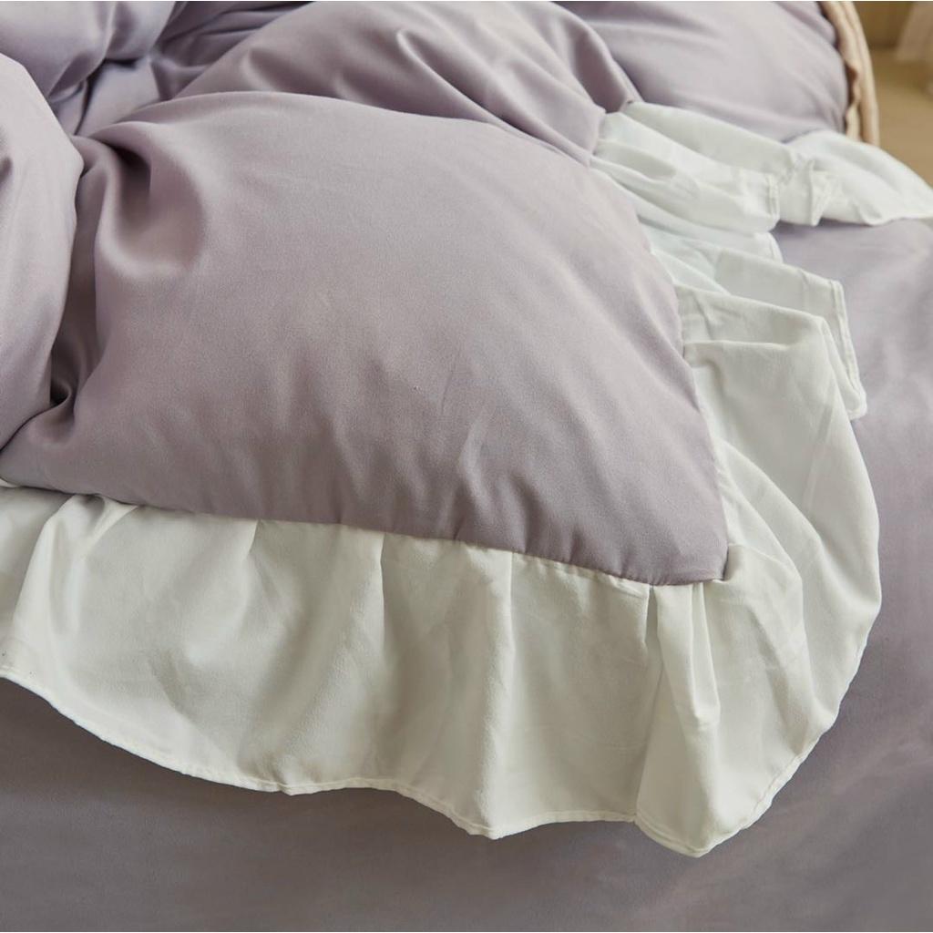 Bộ Chăn Ga Gối Cotton Tici Riềm Bèo Tím Nhạt
