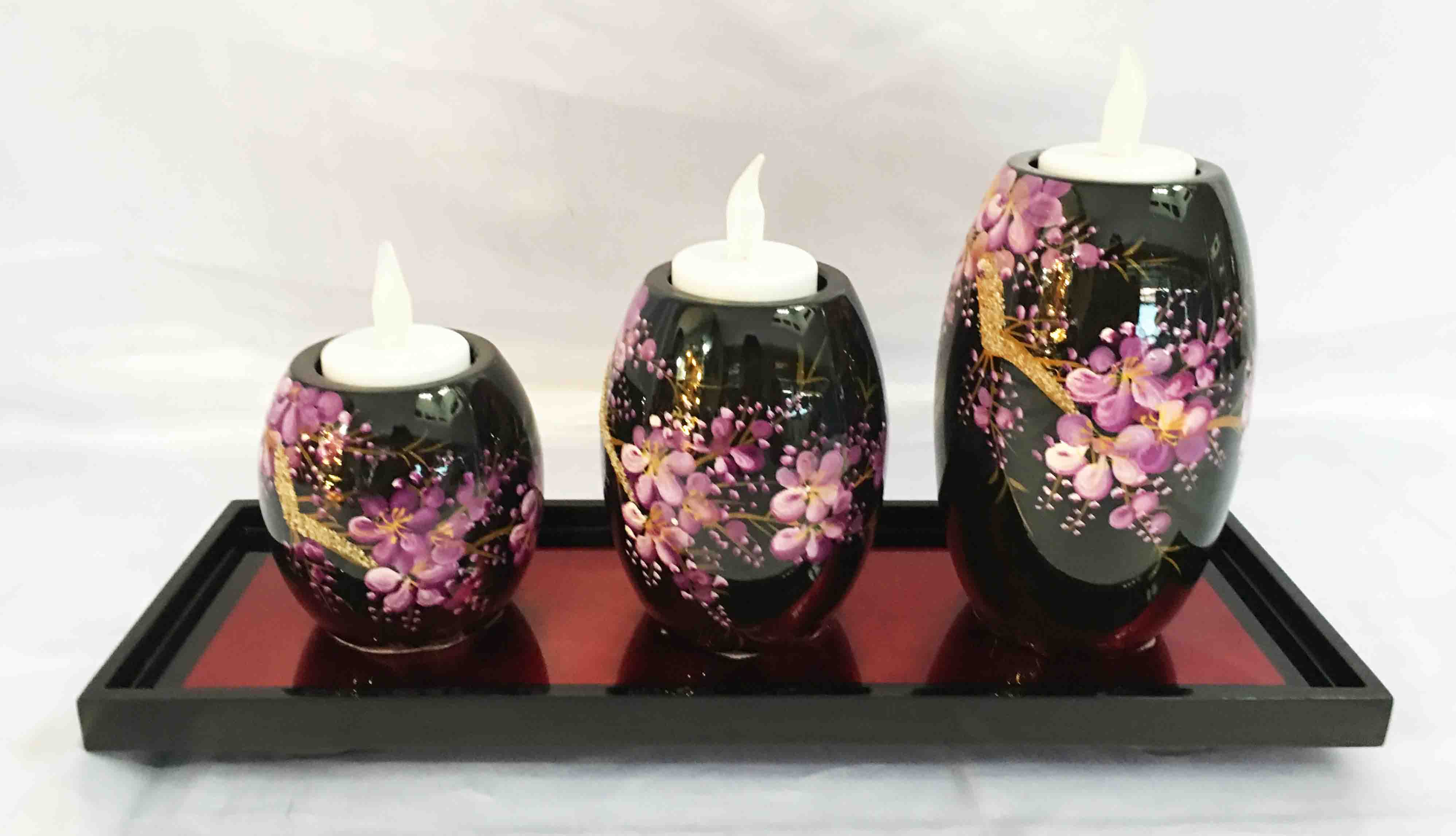 Chân nến cẩn trứng bộ 3 sơn mài